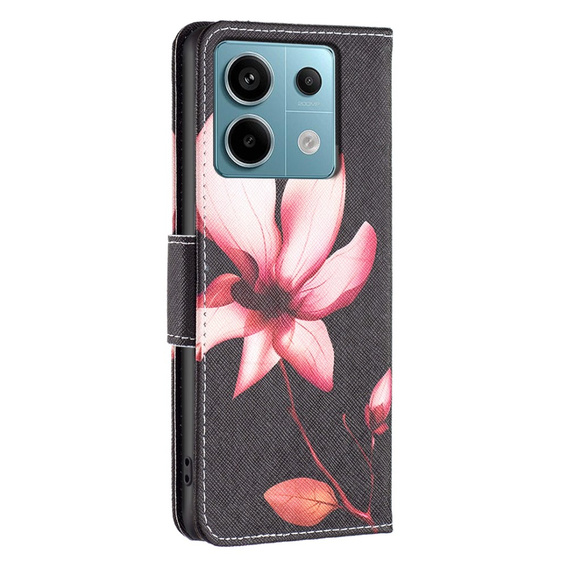 Pattintható tok a Xiaomi Redmi Note 13 Pro 5G, Wallet, Lotus fekete