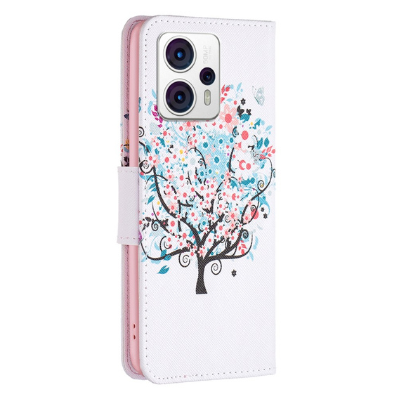 Pattintható tok a Motorola Moto G53 5G / G23 / G13, Wallet, colorful tree, fehér