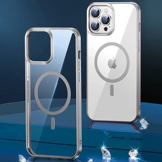 Telefontok a iPhone 14 Pro, ERBORD Hybrid MagSafe Case, ezüst