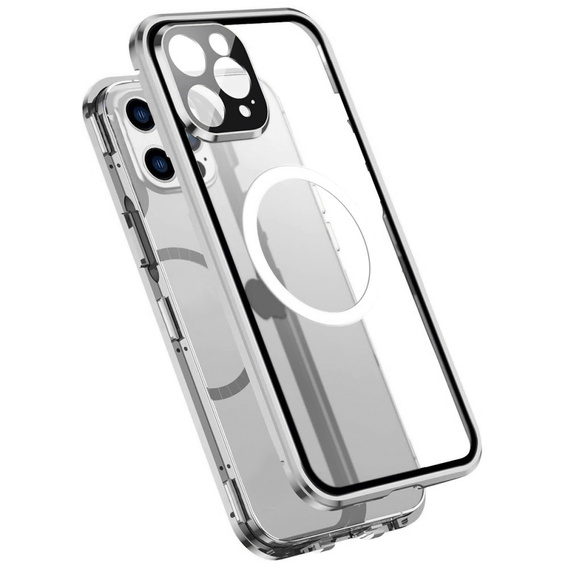 Magnetic Dual Glass MagSafe tok iPhone 14 Pro Max, ezüst