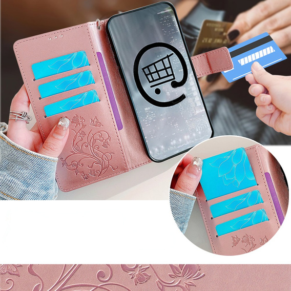 Pattintható tok a Motorola Moto E14, Butterfly, rózsaszín rose gold