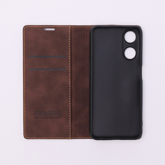 Telefontok a Oppo A78 5G, ERBORD Vintage, pénztárca patenttal, kávé