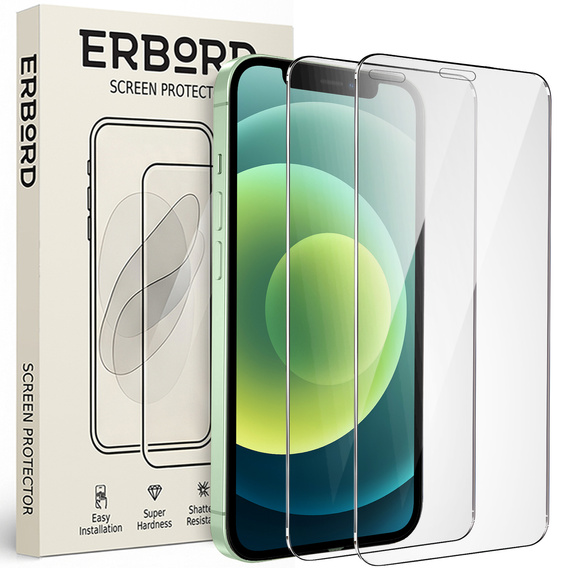 2x edzett üveg a iPhone 12 Mini, ERBORD 9H Hard Glass a képernyőn