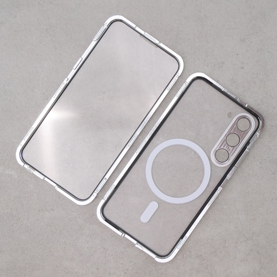 Magnetic Dual Glass MagSafe tok Samsung Galaxy S23+ Plus, ezüst