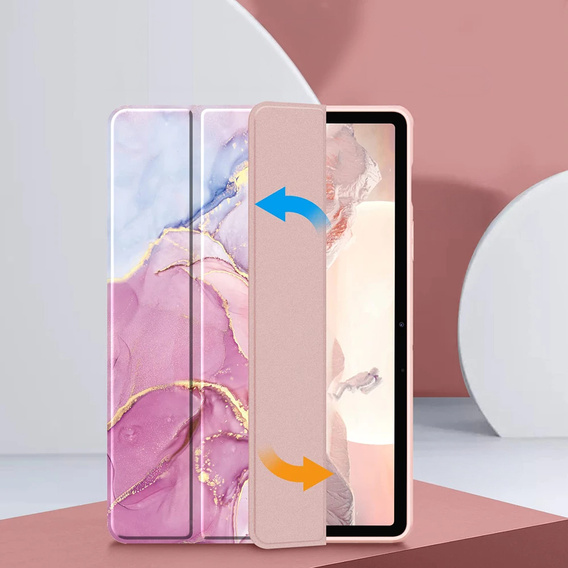 Tok Samsung Galaxy Tab S10 Lite / S10 FE / S9 FE, Smartcase Hybrid, tolltartó résszel, Marble rózsaszín