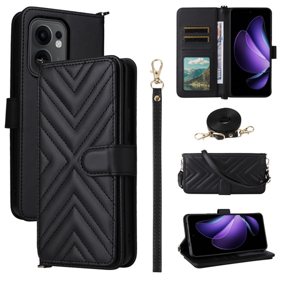 Tok patenttal a Oppo Reno 13F 5G-hez, Crossbody Leather Wallet, fekete