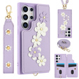 Tok Samsung Galaxy S24 Ultra, Leather Flower Card Slot, lila