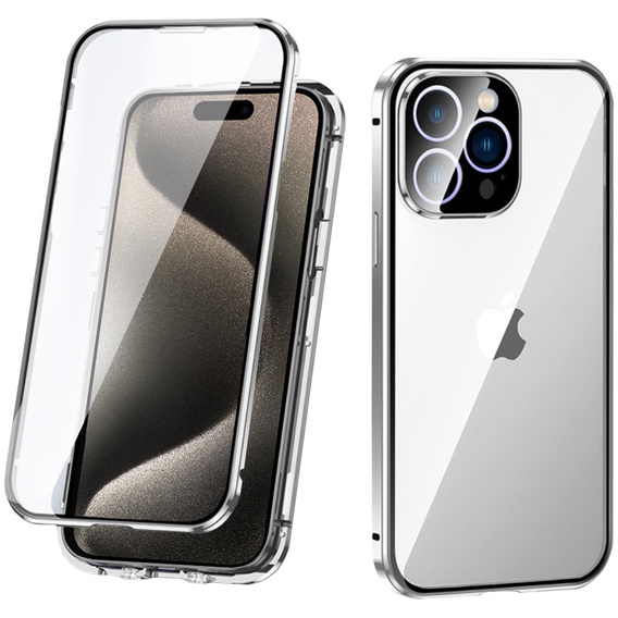 Tok iPhone 15 Pro, Magnetic Dual Glass, ezüst