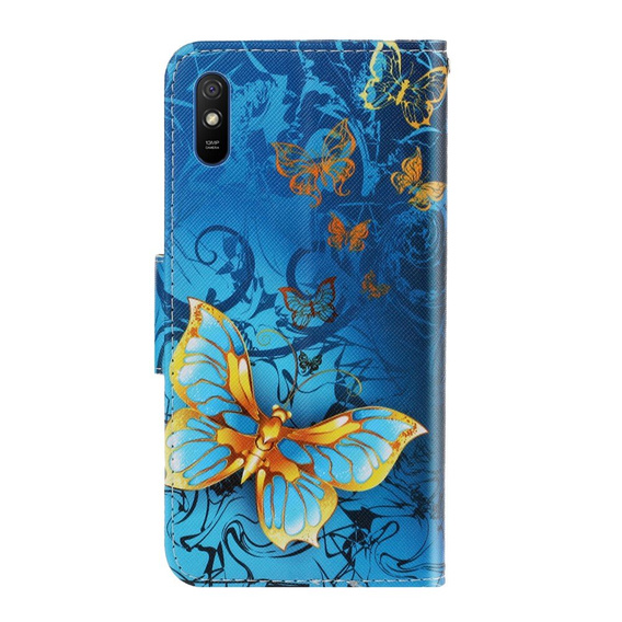Pattintható tok a Xiaomi Redmi 9A, Wallet, Butterfly kék
