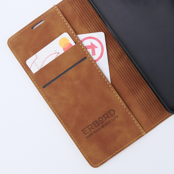 Telefontok a Motorola Moto G53, ERBORD Vintage, pénztárca patenttal, barna