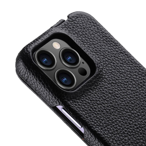 MELKCO flip tok iPhone 15 Pro-hoz, bőr, flip, fekete