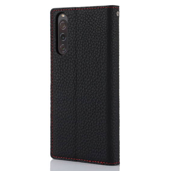 Pattintható tok a Sony Xperia 10 V, Litchi Skin Grain, fekete