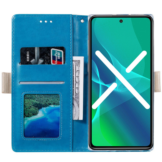 Flap tok Samsung Galaxy S22+ Plus 5G, Wallet Pocket Zipper Lace, kék