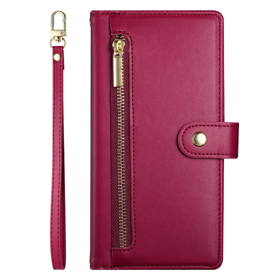 Pattintható tok a Honor Magic 7 Lite, Wallet Zipper Pocket, piros