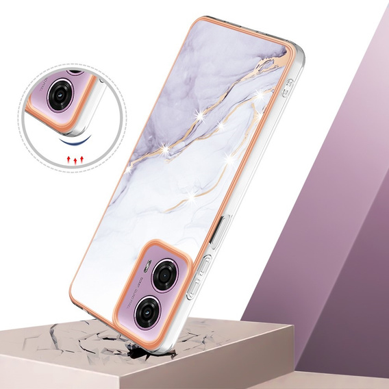 Védő tok Motorola Moto G24 / G24 Power / G04, Marble Slim Case, fehér