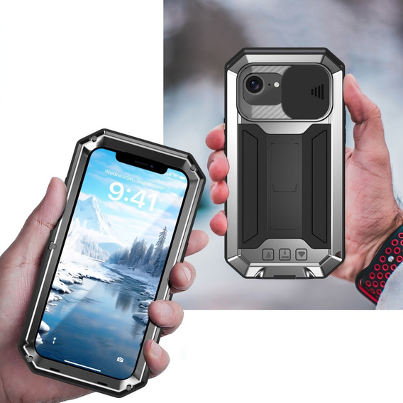 Páncélozott tok a iPhone 16E, R-JUST, ezüst
