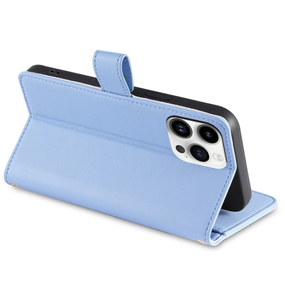 Pattintható tok a iPhone 15 Pro, Wallet Zipper Pocket, kék