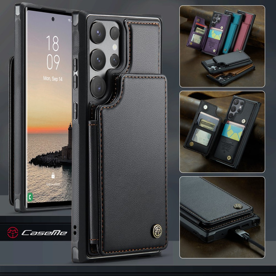 CASEME flip tok Samsung Galaxy S25 Ultra, Litchi Wallet, fekete