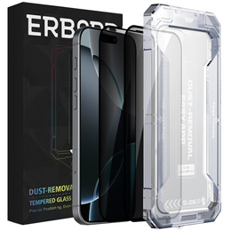 2x edzett adatvédelmi üveg az iPhone 17 Pro/17/16 Pro-hoz, ERBORD 9H Easy App Anti-Peep