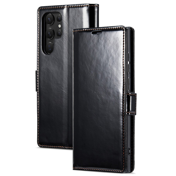 Pattintható tok a Samsung Galaxy S23 Ultra, ERBORD Waxy Wallet, fekete