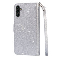 Pattintható tok a Samsung Galaxy A55, Wallet Zipper Pocket Glittery, ezüst