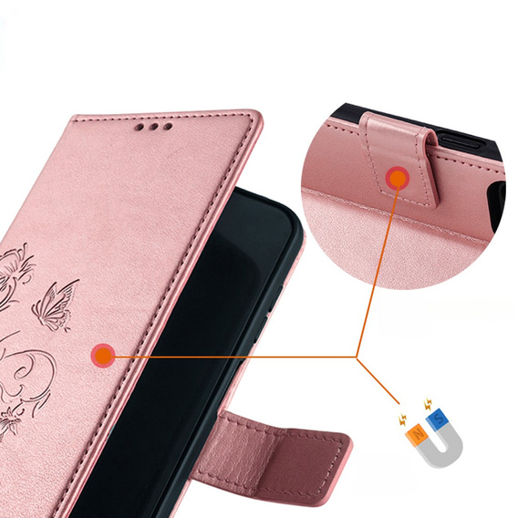 Pattintható tok a Motorola Moto E14, Butterfly, rózsaszín rose gold