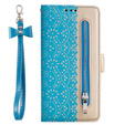 Flap tok Samsung Galaxy S22+ Plus 5G, Wallet Pocket Zipper Lace, kék