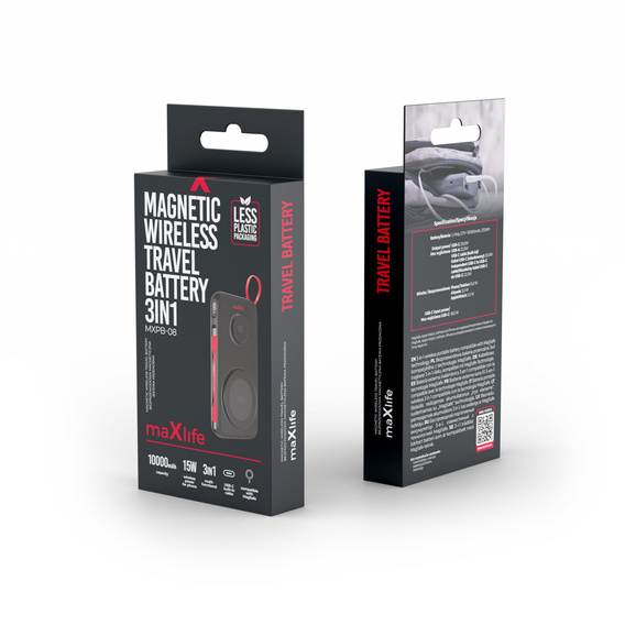 Maxlife 3 az 1-ben vezeték nélküli power bank, 10 000 mAh, USB-C/USB-A csatlakozós eszközökhöz