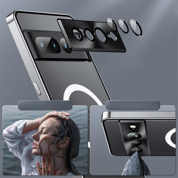 Kameravédő tok Google Pixel 8 Pro, CamShield MagSafe, átlátszó / ezüst