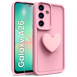 Tok Samsung Galaxy A26, Silicone Heart, rózsaszín + 9H edzett