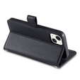 Pattintható tok a iPhone 14, Wallet Zipper Pocket, fekete