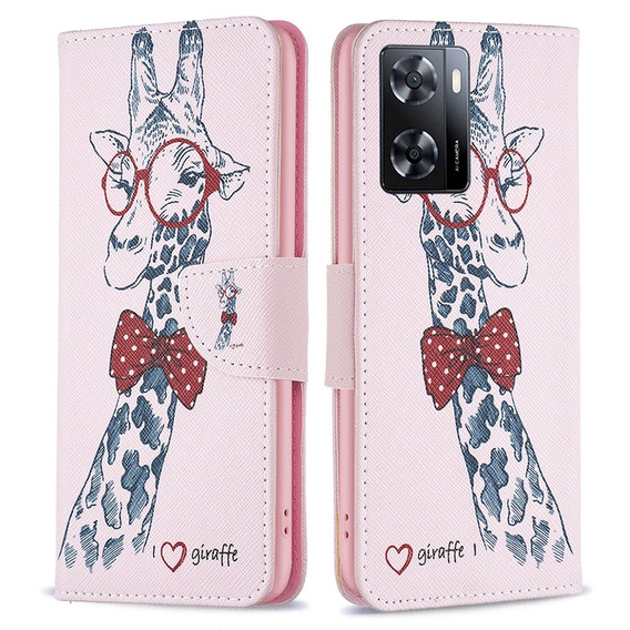 Pattintható tok a OPPO A57 / A57s, Wallet, giraffe, rózsaszín