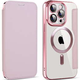 Pattintható tok a iPhone 13 Pro, RFID Wallet MagSafe CamShield, rózsaszín