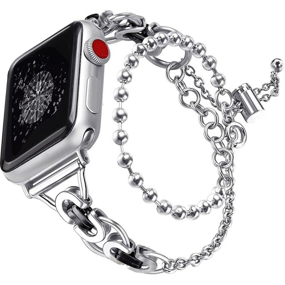 Kobieca bransoleta do Apple Watch 1/2/3/4/5/6/7/8/SE/ULTRA 42/44/45/49mm, Srebrna / Czarna