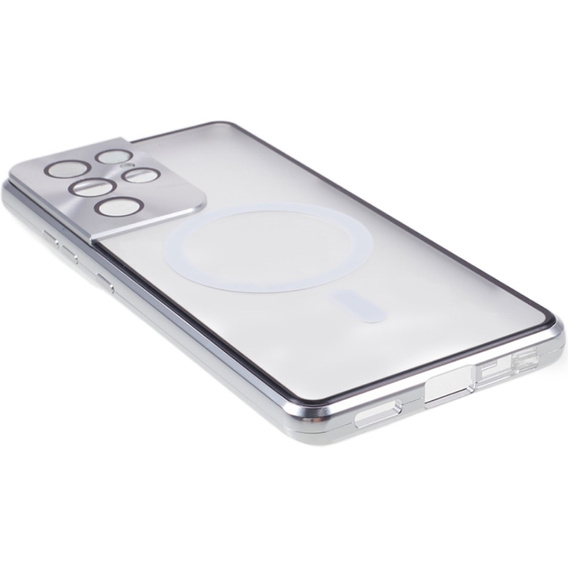 Magnetic Dual Glass MagSafe tok Samsung Galaxy S21 Ultra, ezüst