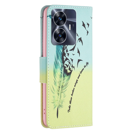 Pattintható tok a Realme C55, Wallet, feather, kék