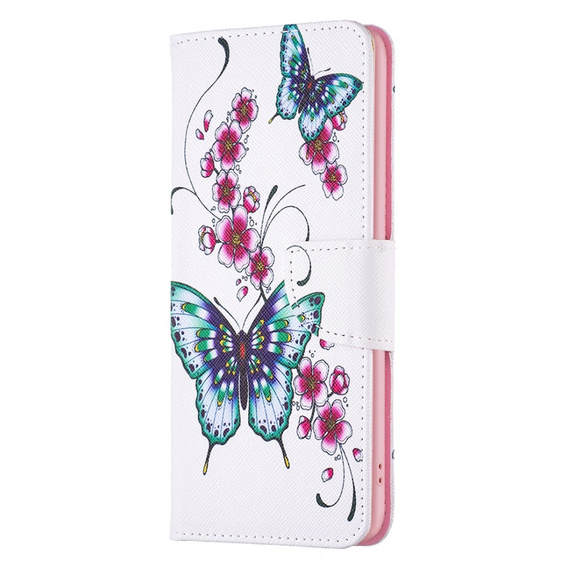 Pattintható tok a Xiaomi Redmi Note 13 5G, Wallet, Butterflies & Flowers fehér