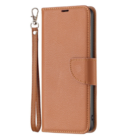 Pattintható tok a Samsung Galaxy A15, Wallet Litchi Leather, barna + 9H üveg