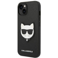 Karl Lagerfeld Telefontok a iPhone 14 Plus, Saffiano Choupette Head Patch, fekete