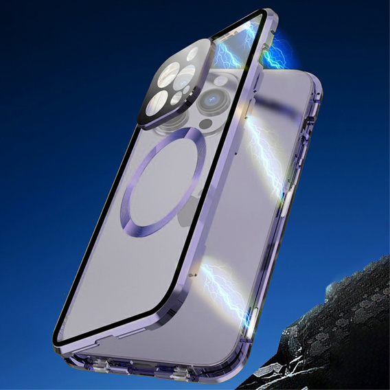 Magnetic Dual Glass MagSafe tok iPhone 15 Pro Max, lila