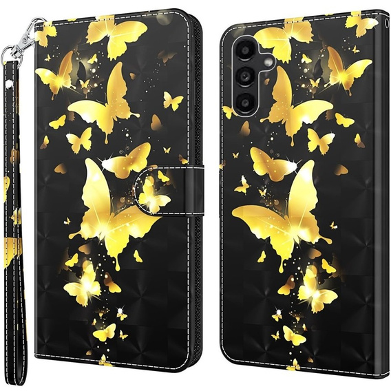 Pattintható tok a Samsung Galaxy A14 4G/5G, Wallet Butterfly, arany