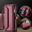 Tok CASEME Samsung Galaxy S25 FE, RFID Leather Wallet, vállpánttal, piros