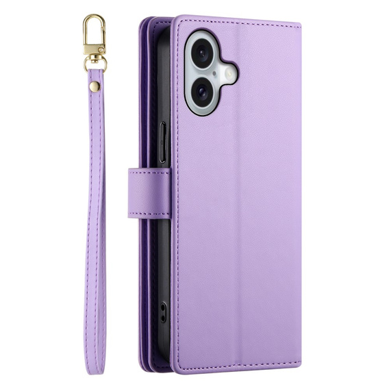 Pattintható tok a iPhone 16 Plus, Wallet Zipper Pocket, lila