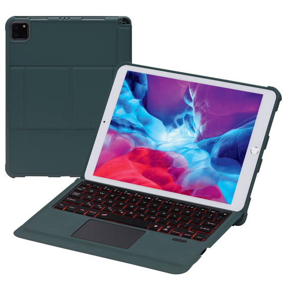 Tok + billentyűzet iPad Air 10.9 4 2020 / 5 2022, TouchPad Pen Slot, zöld