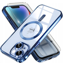 Tok iPhone 14-hoz, Electro MagSafe, kék + üveg a képernyőhöz