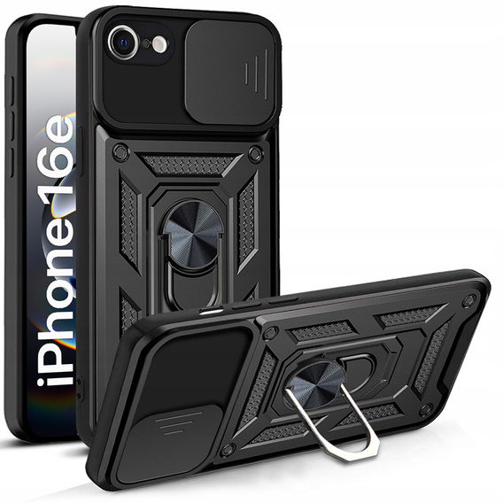 Páncélozott tok iPhone 16E, CamShield Slide, fekete + edzett üveg 9H