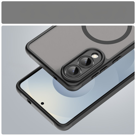 Tok Samsung Galaxy S25 Edge, Kickstand Matt Case, MagSafe-hoz, fekete + képernyőüveg