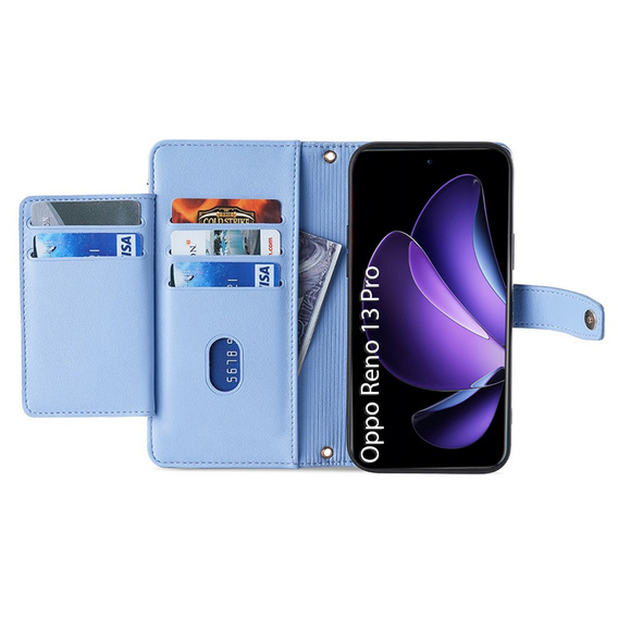 Pattintható tok a Oppo Reno 13 Pro, Wallet Zipper Pocket, kék