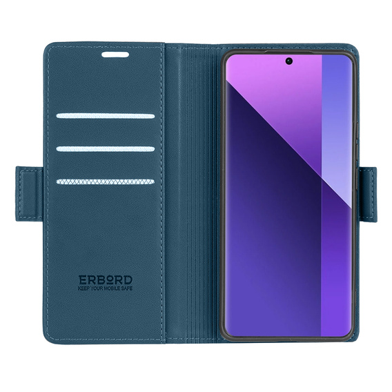 Tok Xiaomi Redmi Note 13 Pro+, ERBORD Glossy Litchi, pénztárca patenttal, kék