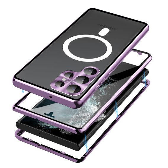 Magnetic Dual Glass MagSafe tok Samsung Galaxy S23 Ultra, lila